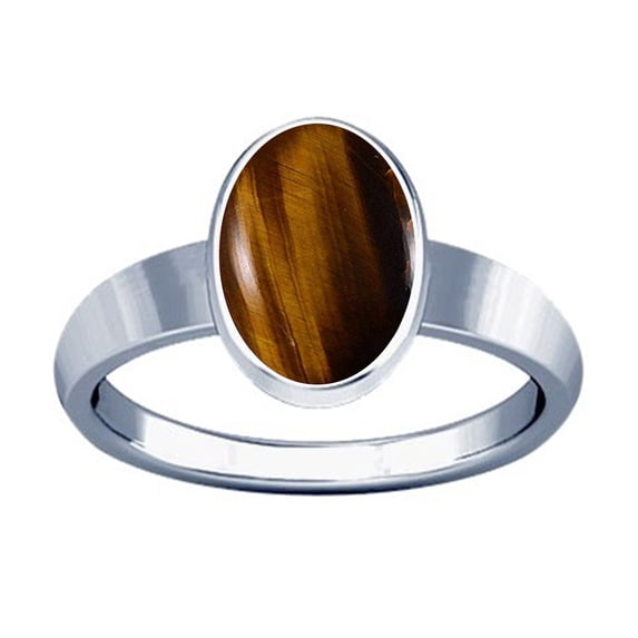 Divya Shakti 8.25-8.50 Carat Tiger's Eye Silver Plain Design Ring ( Chitti Stone Plain Design Ring )(12.5)
