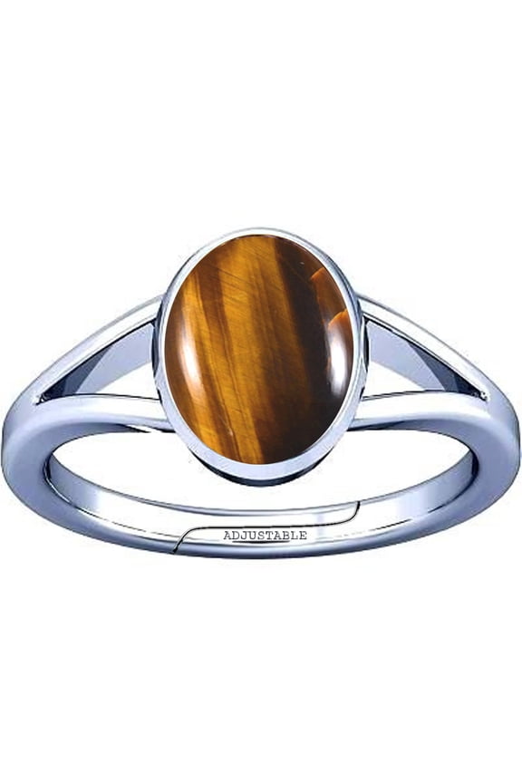 8.25-8.50 Carat Tiger's eye Chitti Gemstone Silver Adjustable Ring for Mens & Womens