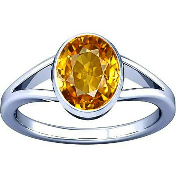 Divya Shakti 9.25-9.50 Carat Citrine Sunhela Golden topaz Gemstone Silver Ring For Men & Women