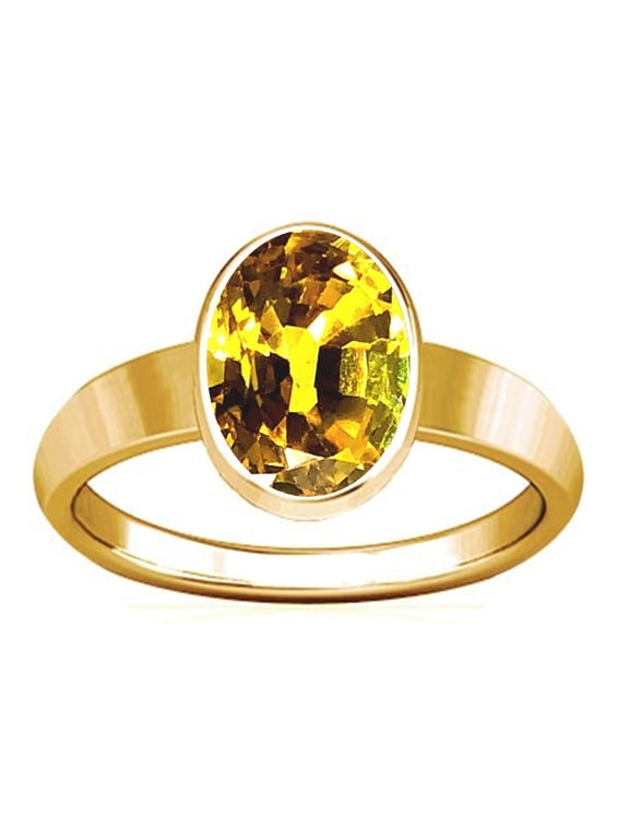 9.25-9.50 Carat Yellow Sapphire Plain Design Ring (Pukhraj Stone Panchadhatu Plain Design Ring)(6.25)