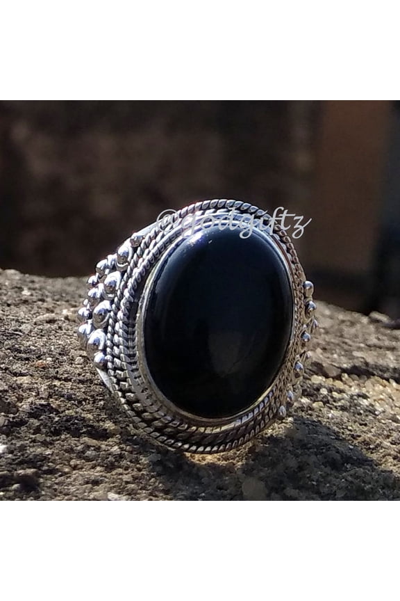 Divya Shakti Black Onyx Ring, Black Onyx Jewelry, Statement Ring, Silver Gemstone Ring, 925 Sterling Silver Jewelry, Bohemian Ring, Christmas Sale Ring