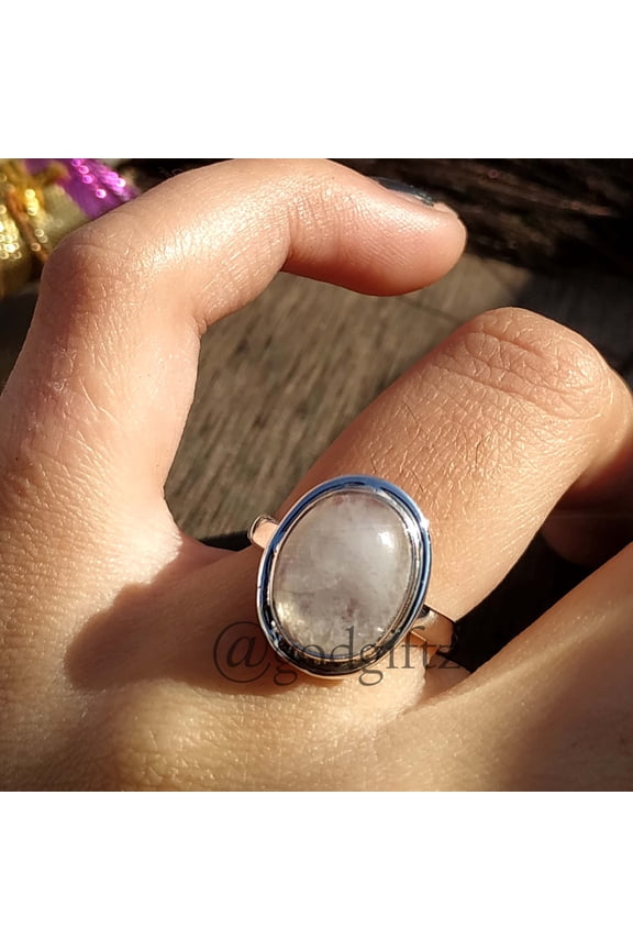Divya Shakti Blue Rainbow Moonstone Ring, Statement Ring, Handmade Ring, 925 Silver Gemstone Jewelry, Boho Simple Ring, Christmas Sale Gift For Her