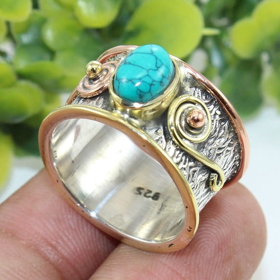 Inisha Creation Blue Turquoise Ring, Matrix Turquoise Unisex Ring, Handmade Silver Ring, Silver Women's Ring, 925 Sterling Silver Ring, Gift for Her