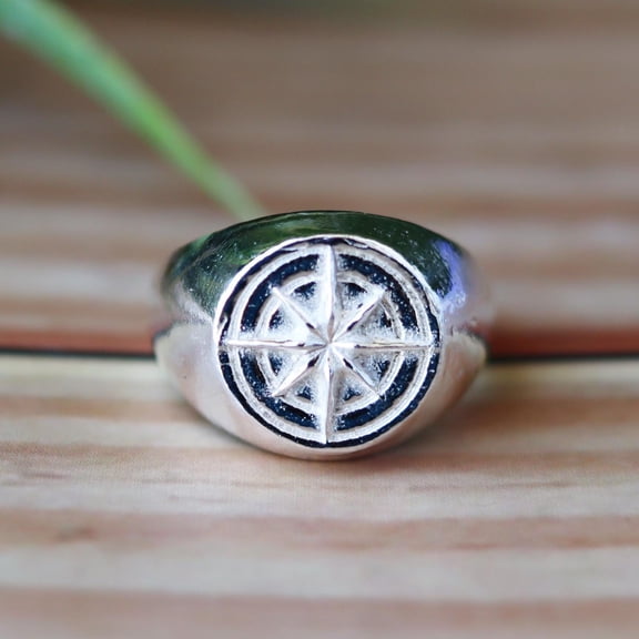 Divya Shakti Compass Ring, 925 Silver Ring, Men's Signet Ring, Nautical Jewelry, Traveler Gift, Biker Ring, Adventure Ring, Statement Ring, Boho Jewelry