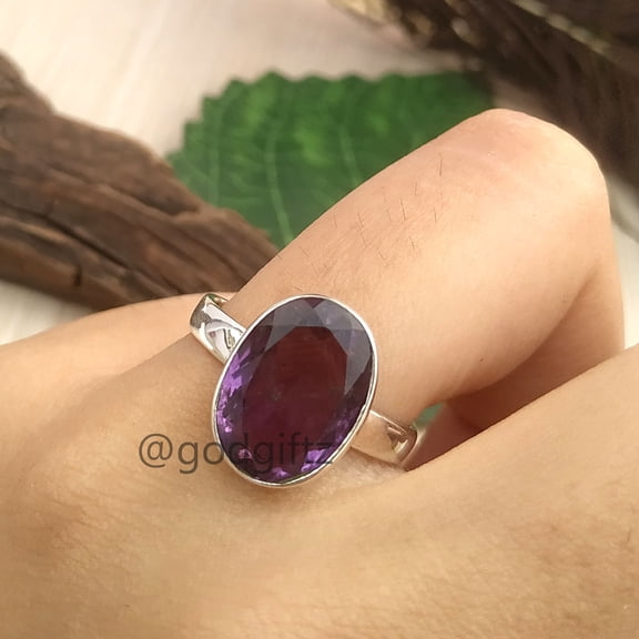 Inisha Creation Dainty Oval Amethyst Ring: Handmade Sterling Silver Cocktail Ring