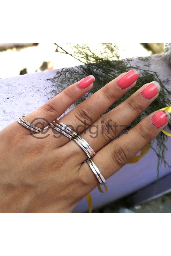 Divya Shakti Dainty Simple Silver Ring - Hammered Silver Ring - Stacking Ring - Super Thin Sterling Silver Stackable Ring - 925 Sterling Silver Ring