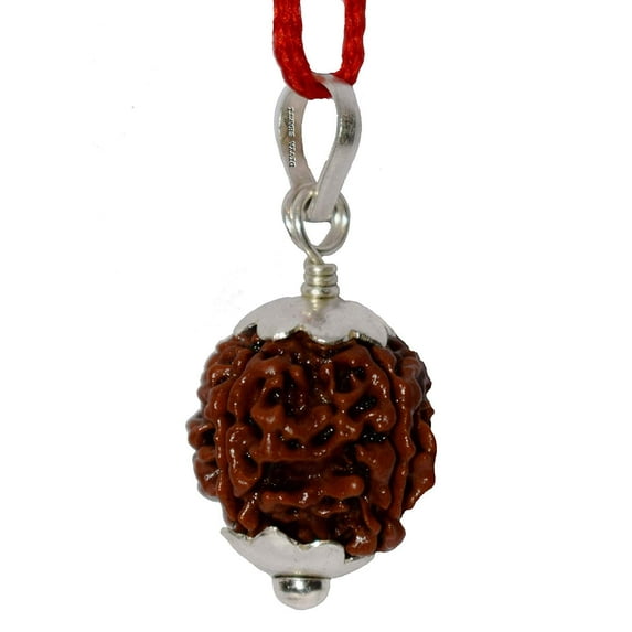 Divya Shakti Four Face / 4 mukhi Nepali Rudraksha Silver Pendant For Men and Women ( 15 M.M )