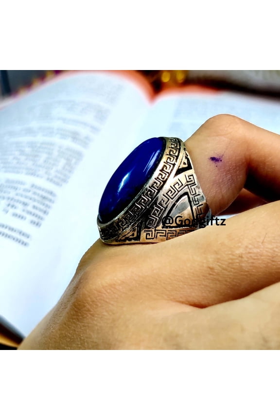 Lapis Lazuli Signet Ring: 925 Sterling Silver, Handmade