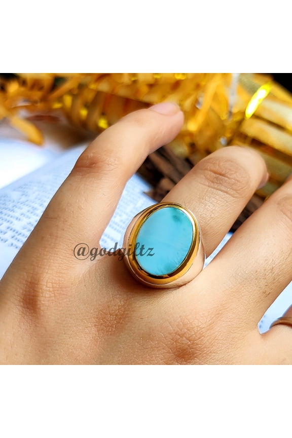 Larimar Men's Ring: 925 Sterling Silver Statement Jewelry