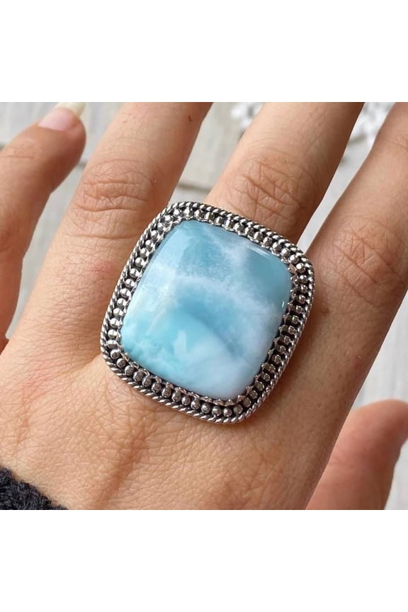 Divya Shakti Larimar Ring, 925 Sterling Pure Silver Ring, Handmade Ring, Silver Ring, Silver Band Ring, Statement Ring, Anniversary Gift For Her/Him,...