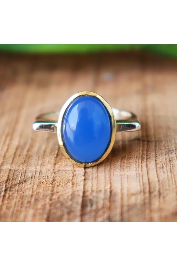 Natural Blue Chalcedony Ring, 925 Sterling Silver Ring, Silver Band Ring, Blue Stone Ring, Charm Ring, Oval Cut Chalcedony Ring,Gift For Her