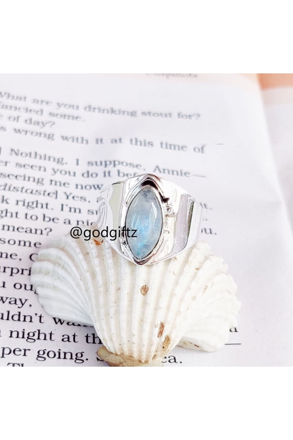 Rainbow Moonstone Ring | Blue Fire Moonstone Ring | 925 Sterling Silver Gemstone Ring | Marquise Cabochon Ring |Moonstone Marquise Band Ring