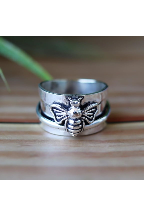 Spinner Bee Ring, Bumble Jewelry, 925 Silver Ring, Honeybee Ring, Statement Ring, Insect Jewelry, Nature Inspired, Boho Ring, Beekeeper Gift