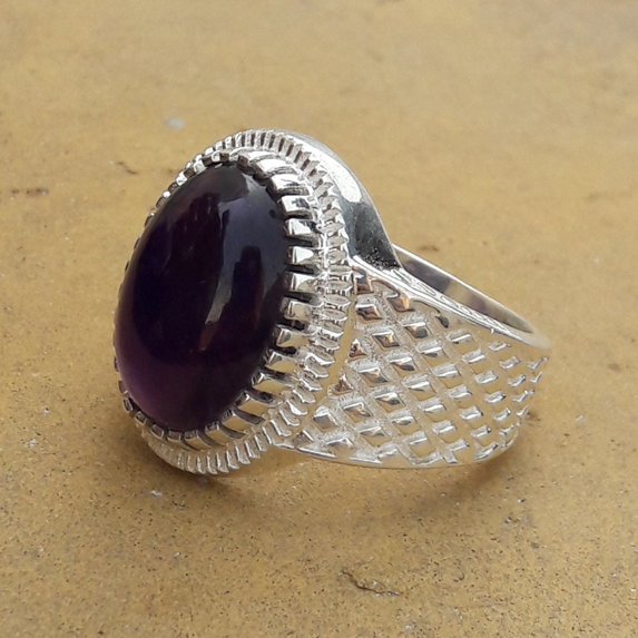 Inisha Creation Sterling Silver Amethyst Ring: Handmade Cocktail Style, Mens Jewelry