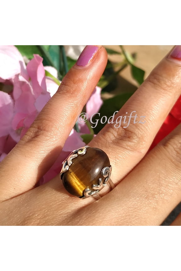 Divya Shakti Tiger Eye Gemstone Ring | Oval Cut Gemstone Ring | Tiger Eye Gemstone Ring| Handmade 925 Sterling Silver Jewelry |Designer Band Ring For Her