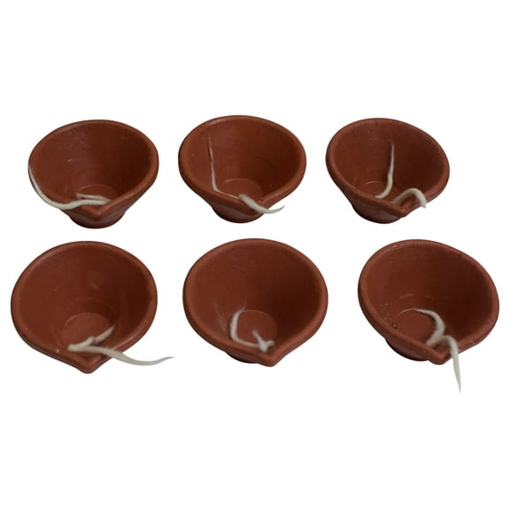Diwali 6 Pc Set Clay Diya with Cotton Wicks Handmade Earthen Oil Lamp Indian Item Celebration