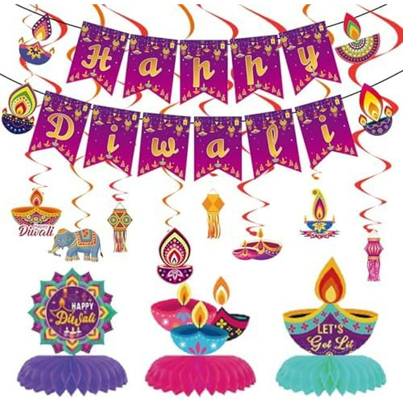Diwali Decorations - Happy Diwali Banner, Hanging Swirls, Table Decorations, Honeycomb Centerpieces for House, Rangoli Diya Hanging Decors$$Electronics Accessories