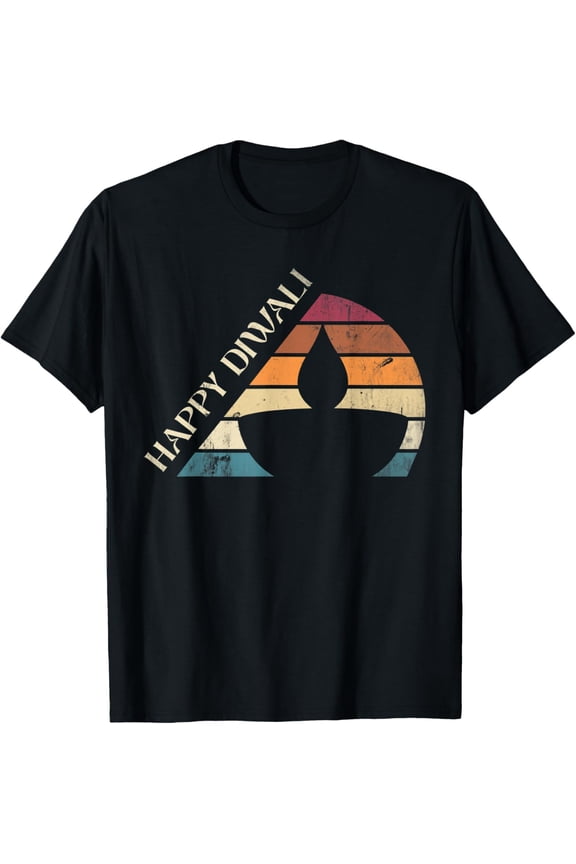 Diwali Light Festival Deepavali Diya Lamp Happy Diwali T-ShirtMen and women, Black T-shirt, size: Extra large