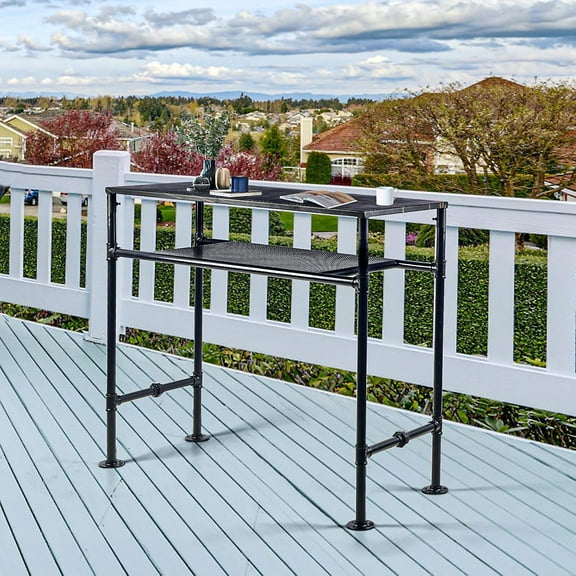 Diwhy Bar Table Height 40.2" Two-Layer Table with Black Pipe Frame Rectangular Pub Table for Indoor & Outdoor Use, Marbling Pattern Iron Table top, Coffee Table, Black