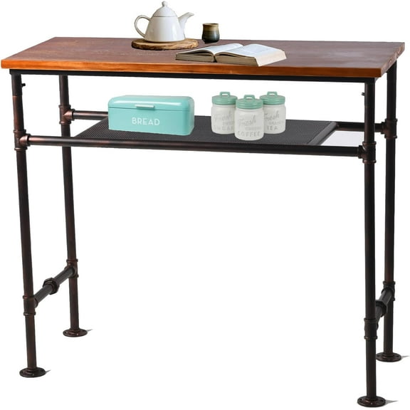 Diwhy Rustic 41.3" Height Solid Pine Wood Top Rectangular Pub Bar Table Bar Height Kitchen Dining Room Table with Extra Shelf for Stroage Copper
