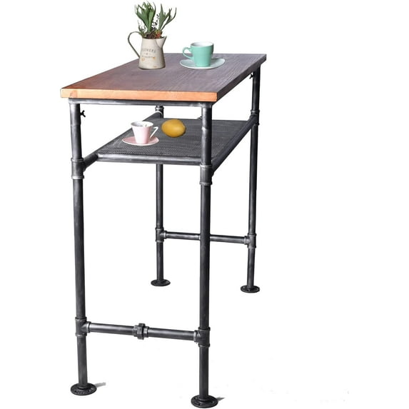 Diwhy Rustic 41.3" Height Solid Pine Wood Top Rectangular Pub Bar Table Bar Height Kitchen Dining Room Table with Extra Shelf for Stroage Silver