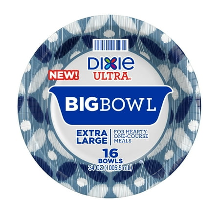 Dixe Ultra Big Disposable Paper Bowls, 34 Ounce, 16 count