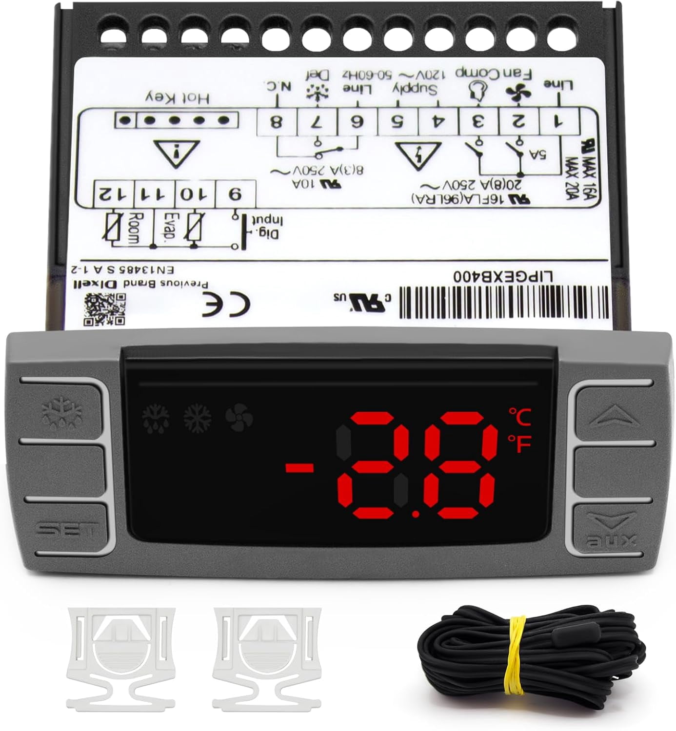 Dixell XR06CX-4N1F1 Temperaturregler – Passend Für 120V Kühlschränke & Gefriertruhen, Inkl. 2 Fühler, Ersatz Für Programmierbare Thermostate