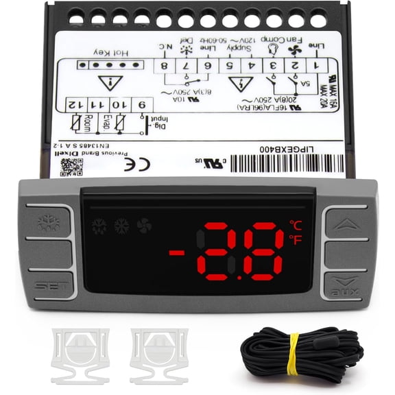 for Dixell XR06CX-4N1F1 Temperature Controller, Compatible with 120V 50-60Hz Commercial Refrigerators, Freezers, and Cooling Units, Includes 2 NTC Sensor Probes & Mounting Accessories