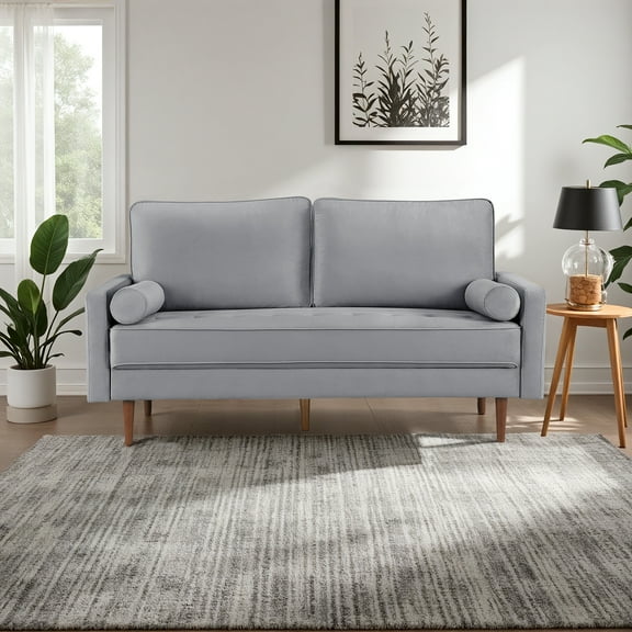 Dixie 69" Upholstered Tufted Velvet Sofa with Bolster Pillows