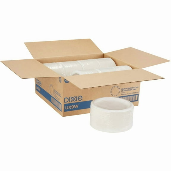Dixie 8-1/2" Medium-weight Paper Plates by GP Pro - 125 / Pack - Pathways - Microwave Safe - White - Paper Body - 500 / Carton