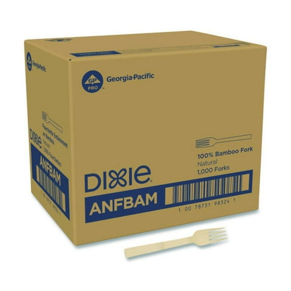 Dixie Bamboo Cutlery, Mediumweight Fork, Paper, Light Golden, 100/Pack, 10 Packs/Carton