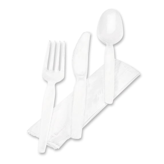 Dixie Individually Wrapped Polystyrene Cutlery Set Medium-Weight White 4 Pieces/Set 250/Carton