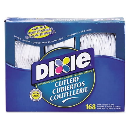 Dixie Combo Pack, Tray with White Plastic Utensils, 56 Forks, 56 Knives, 56 Spoons, 6 Packs, Each