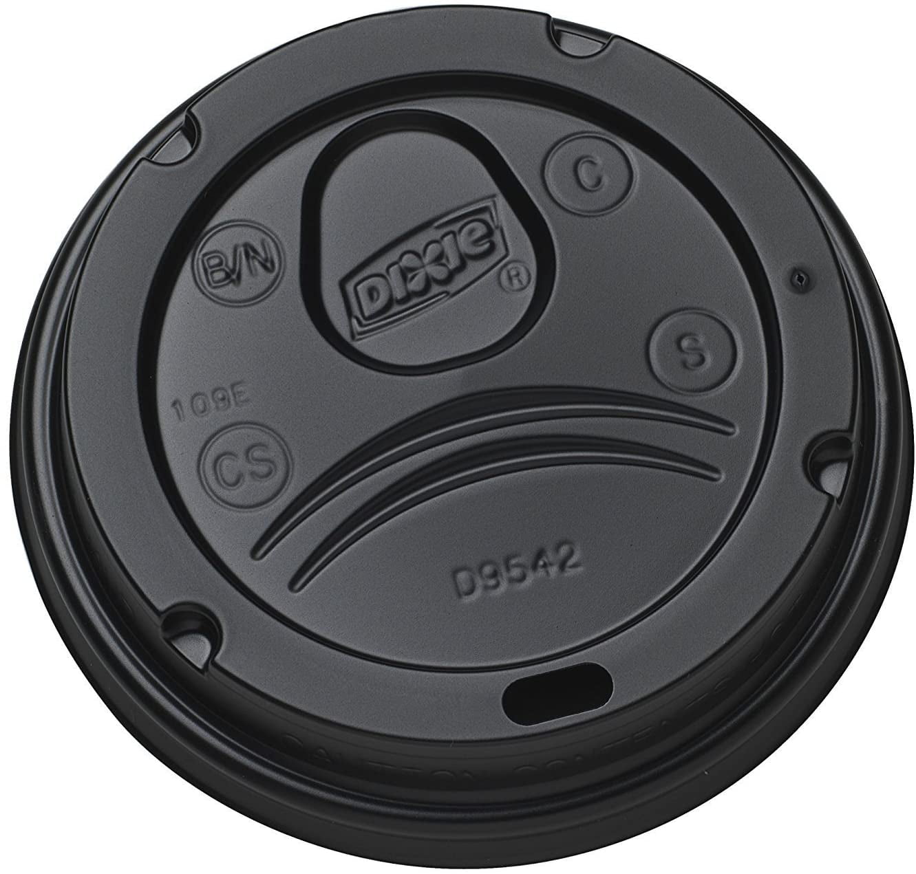 Black Plastic Coffee Cup Lid - Fits 8, 12, 16 and 20 oz, with Red Heart Plug - 500 Count Box