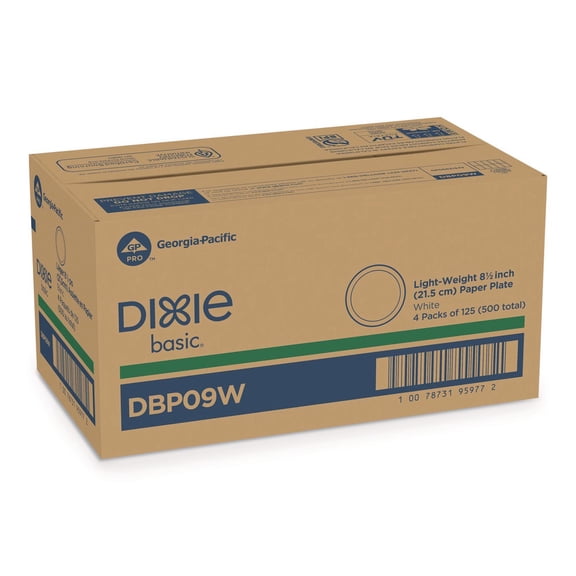 Dixie DBP09W 8.5" Diameter Plates Basic Paper Dinnerware - White (125/Pack, 4/Carton)