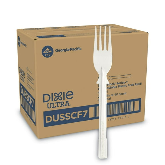 Dixie Ultra SmartStock Series-T Compostable Plastic Fork Refill Beige 40/Pack 24 Packs/Carton