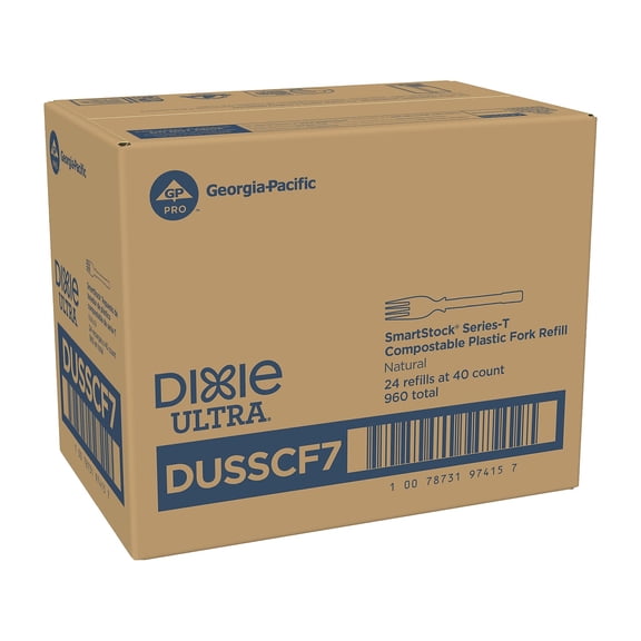 Dixie Ultra SmartStock Series-T Compostable Plastic Fork Refill Beige 40/Pack 24 Packs/Carton