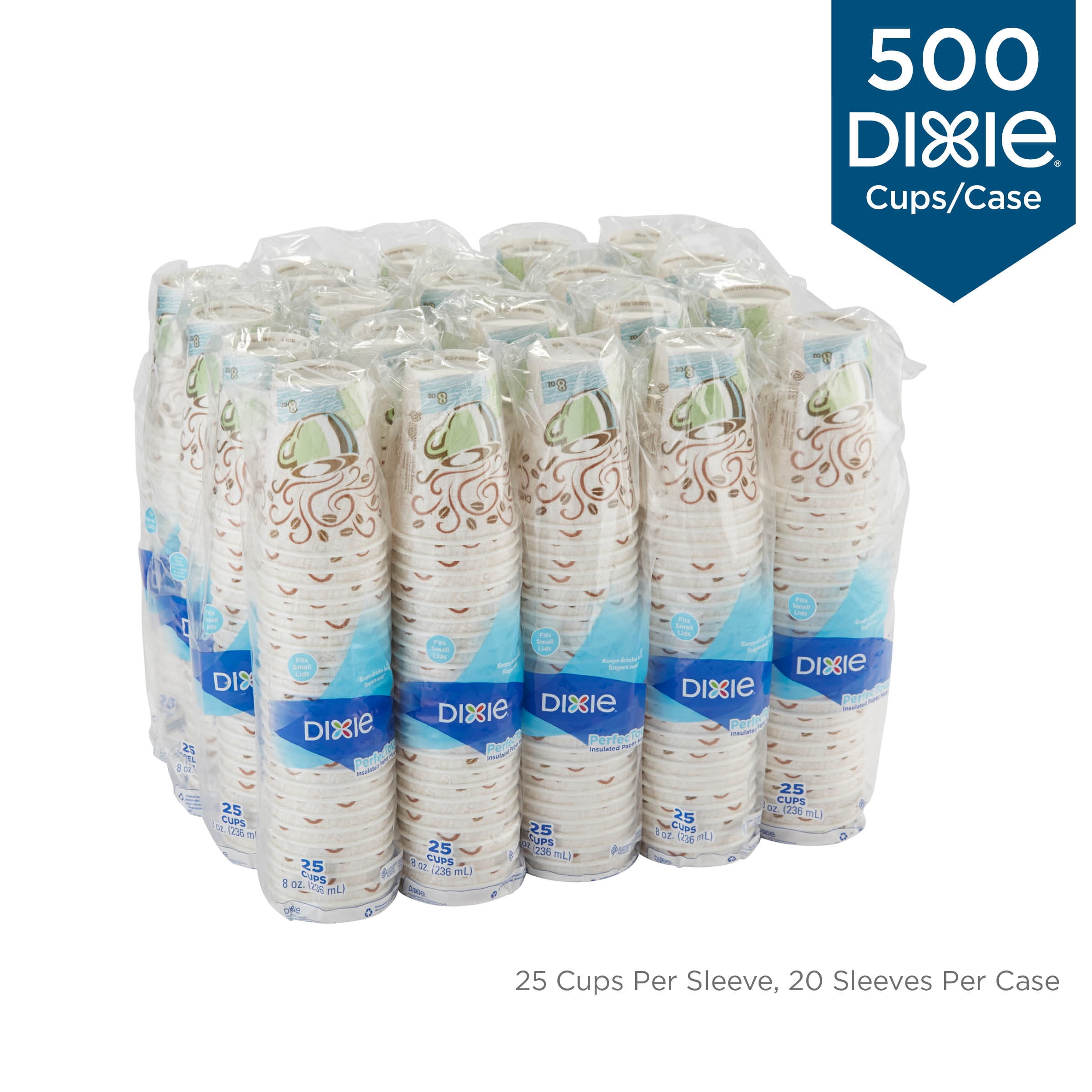 Dixie Disposable Paper Hot Cups, 5338DX, 8 Fl. Oz., Coffee Dreams Design, 500 Count