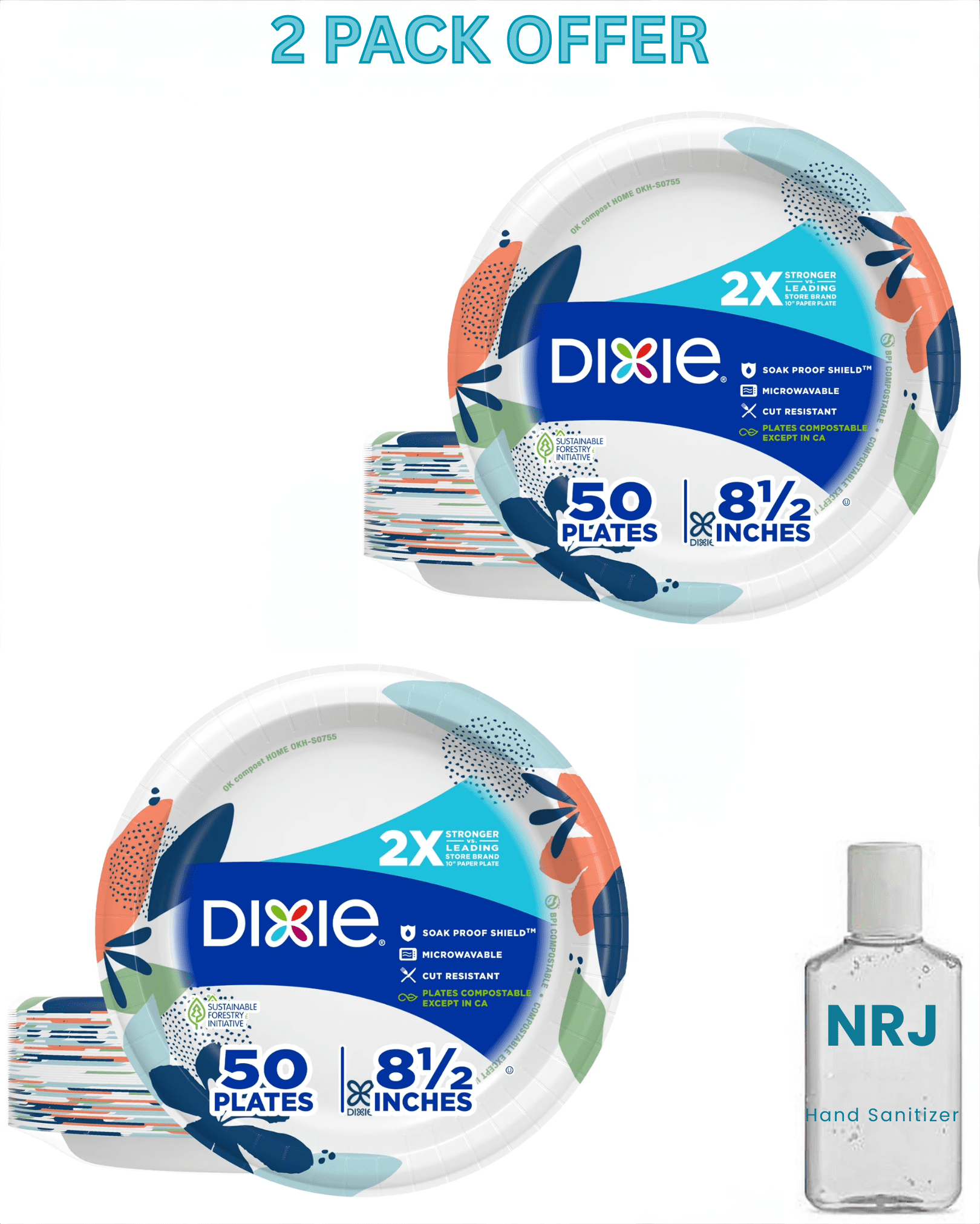 Dixie Disposable Paper Plates, 8.5", Multi-Color, 50 Count