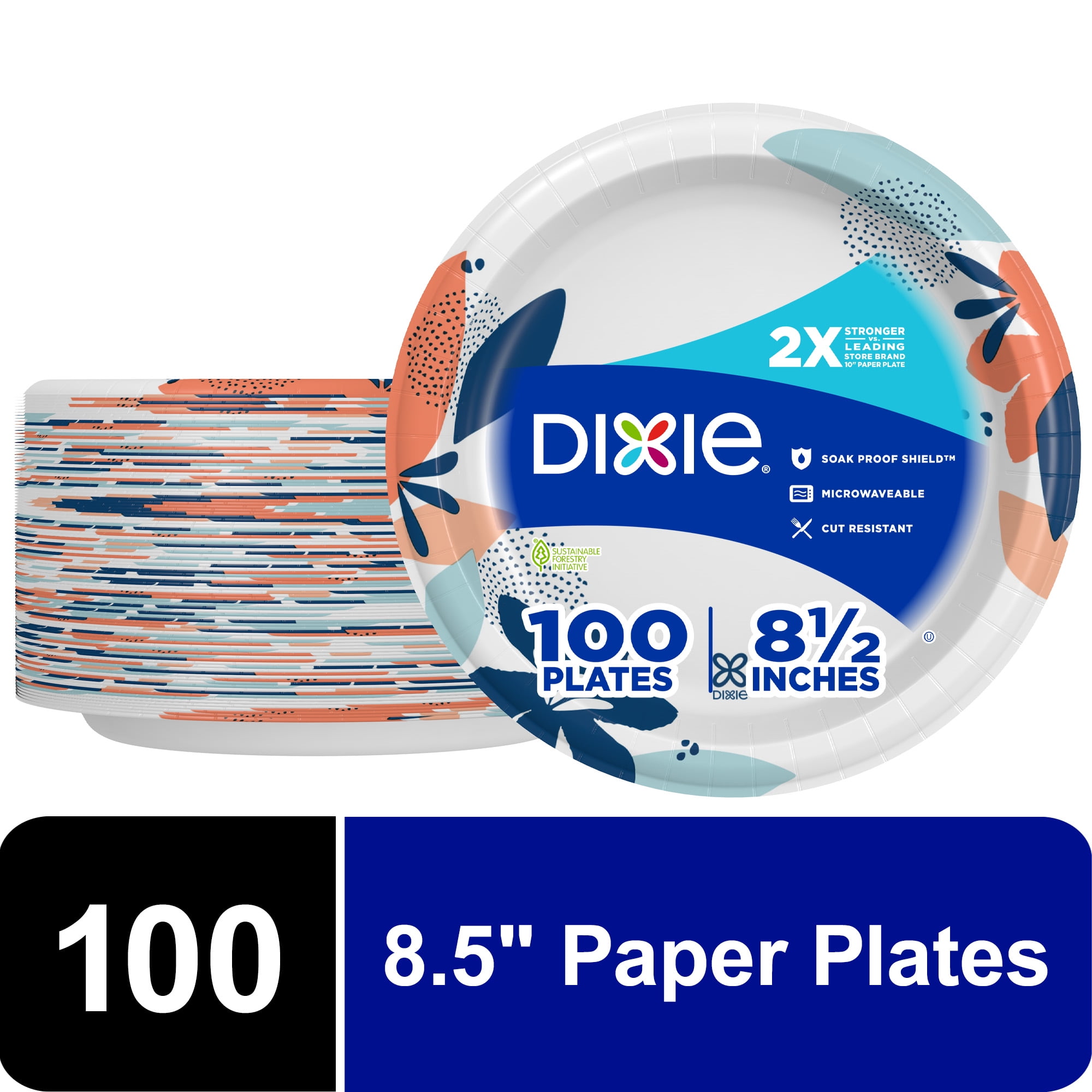 Dixie Paper Plates, 8 ½ inch, Dinner Size Printed Disposable Plate, 90  Count