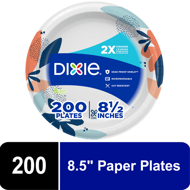 Dixie Disposable Paper Plates, Multicolor, 8.5 in, 200 Count