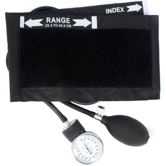 Dixie EMS Deluxe Aneroid Sphygmomanometer Blood Pressure Monitor Set w/ Adult Cuff, Black