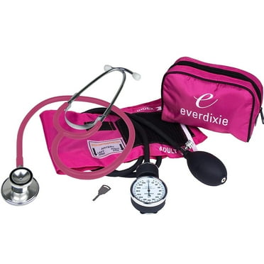 Dixie EMS Deluxe Aneroid Sphygmomanometer Blood Pressure Monitor Set w/ Adult Cuff, Pink
