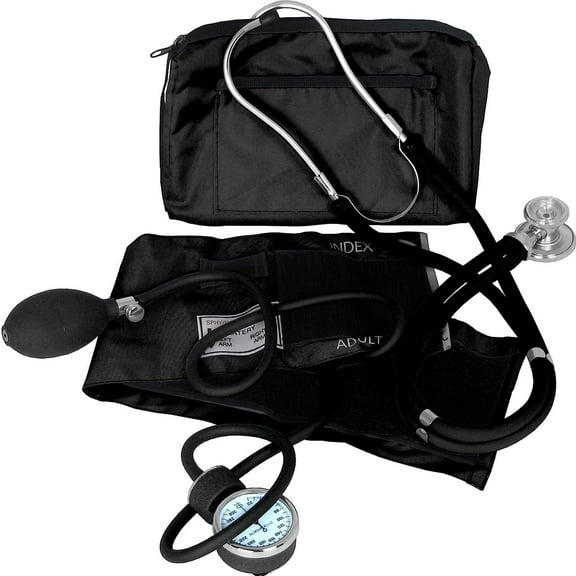 Dixie EMS Manual Blood Pressure Cuff Sphygmomanometer & Medical Stethoscope Kit, Black