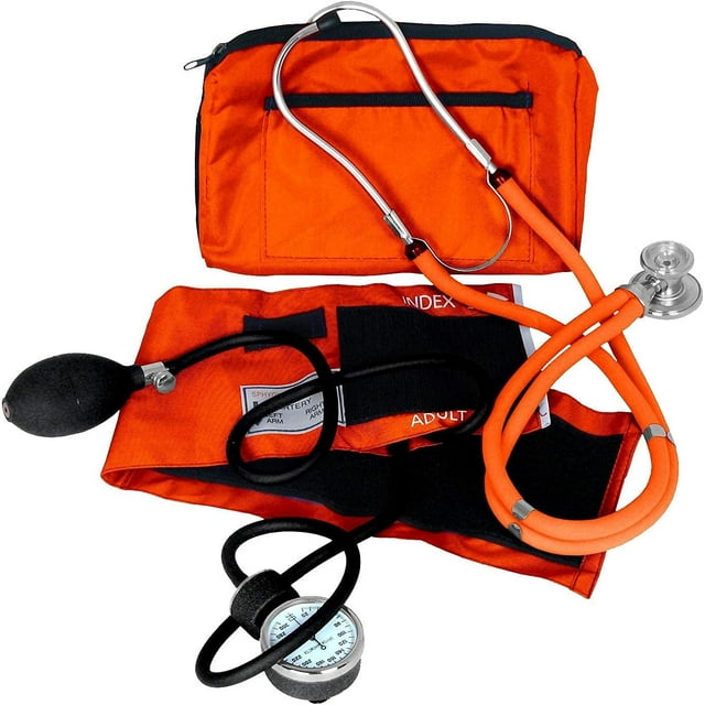 Dixie EMS Manual Blood Pressure Cuff Sphygmomanometer & Medical Stethoscope Kit Orange