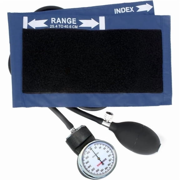 Dixie Ems Deluxe Aneroid Sphygmomanometer Blood Pressure Set W/Adult Cuff, Carrying Case and Calibration Tool - Navy