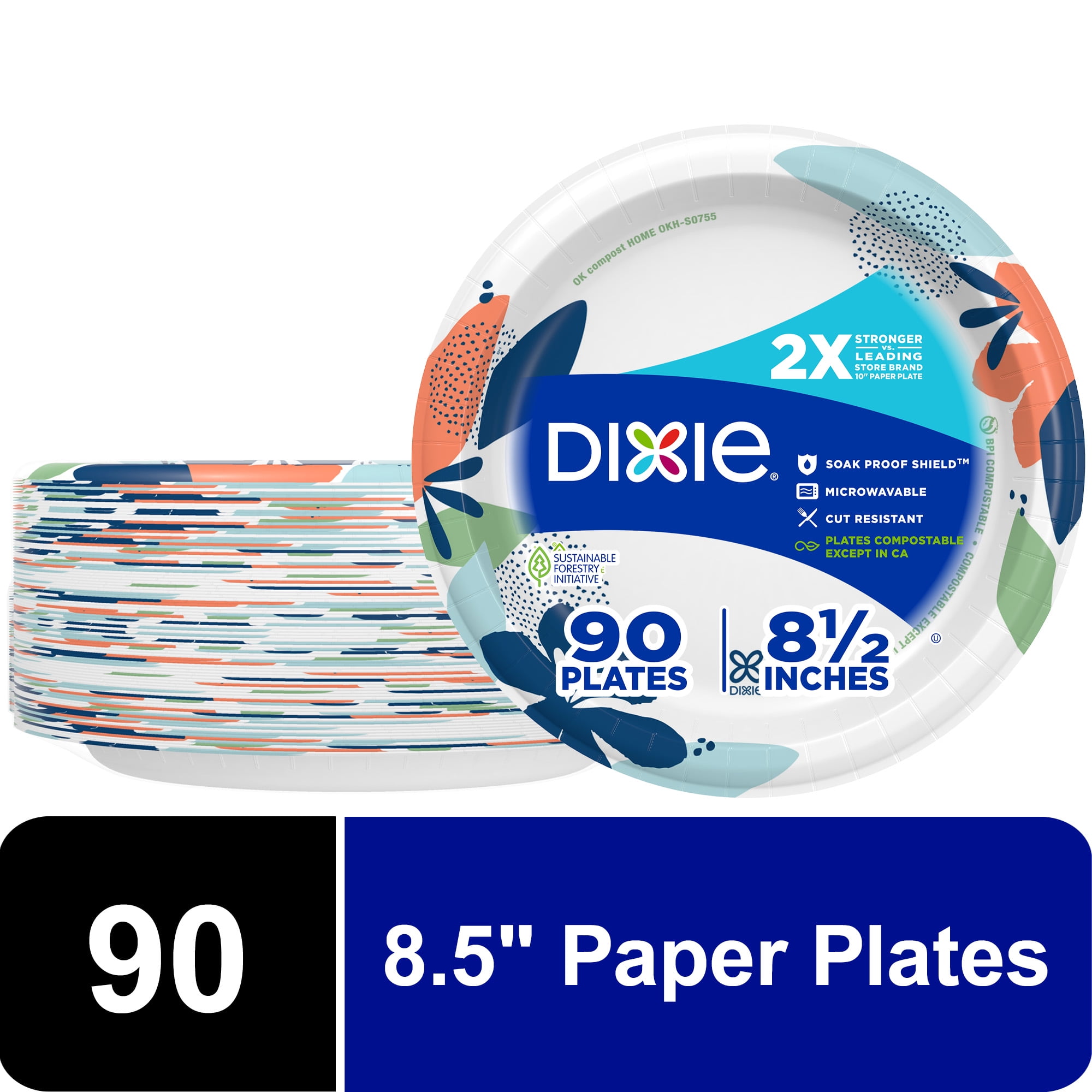 Dixie Everyday Disposable Paper Plates, 8.5", Multi-Color, 90 Count