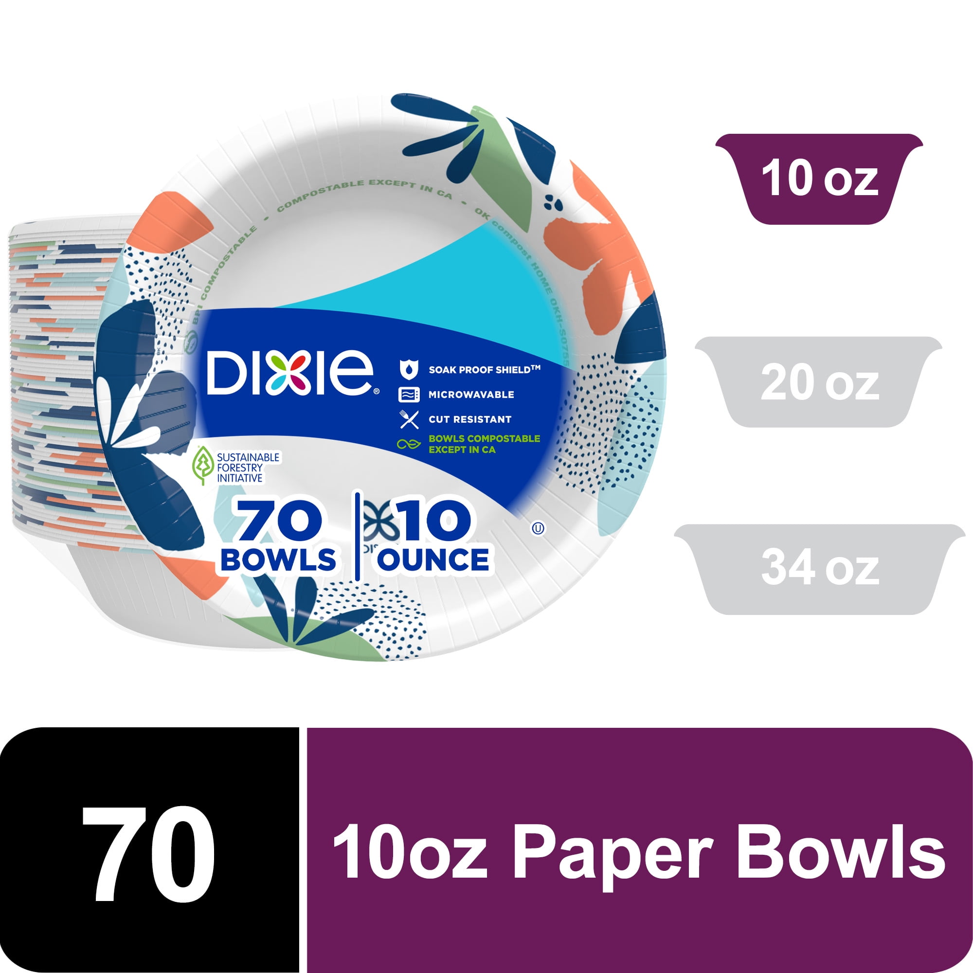 Dixie Everyday Disposable Paper Bowls, 10 oz, Multi-Color, 70 Count ...