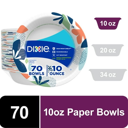 Dixie Disposable Paper Bowls, 10 oz, Multi-Color, 70 Count