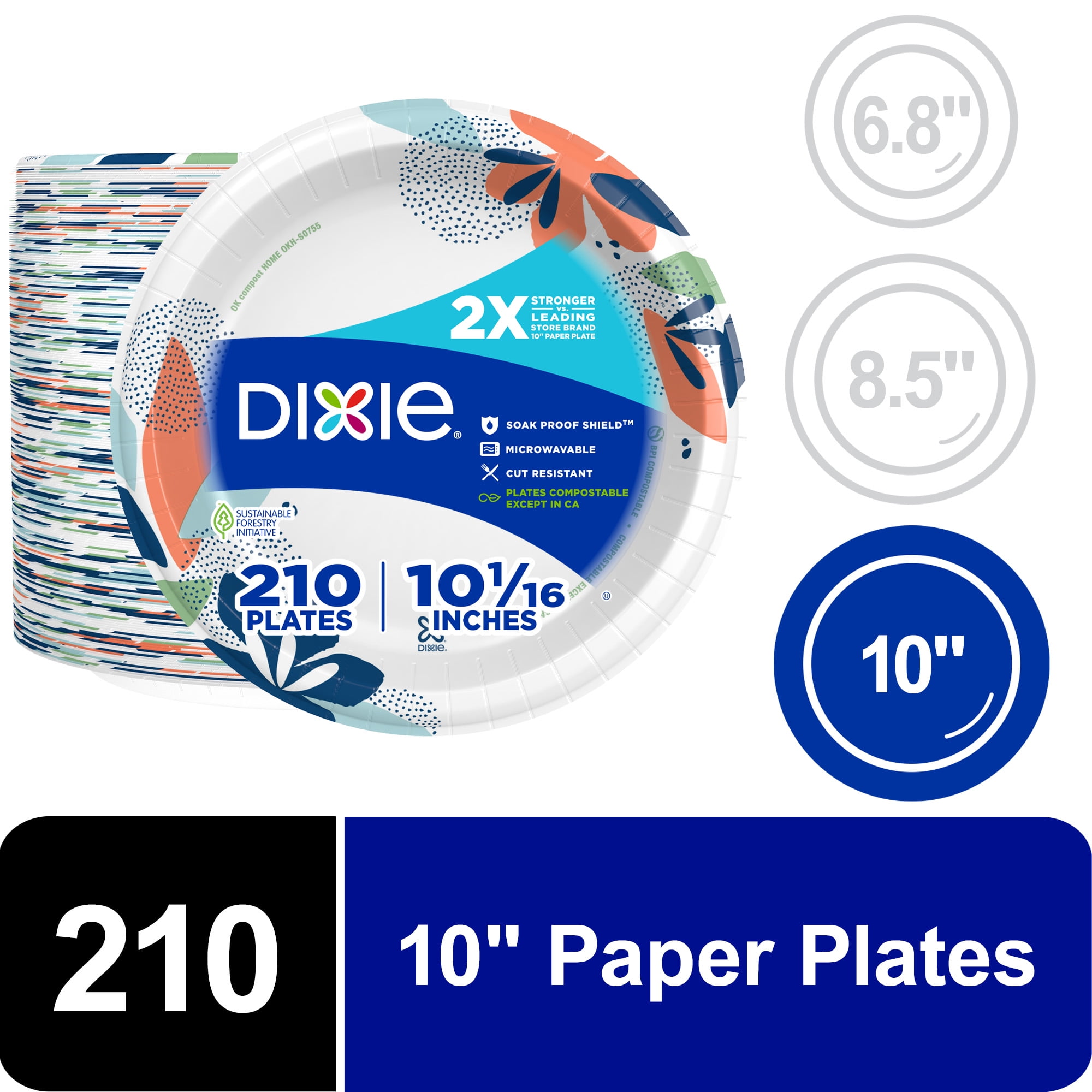 Dixie Everyday Disposable Paper Plates, 10", Multi-Color, 210 Count